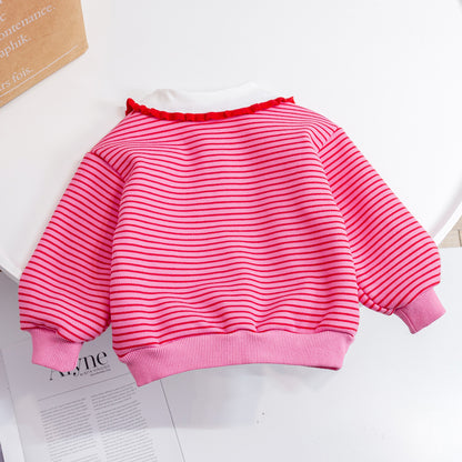 Baby Girl Striped Pattern Polo Neck College Style Hoodies My Kids-USA