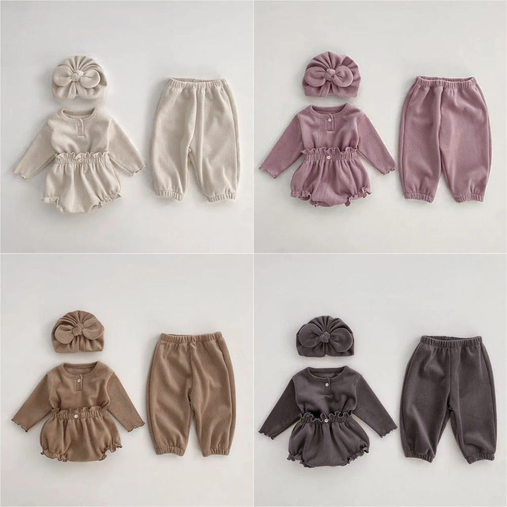 Baby Solid Color Fleece Thermal Lantern Pants In Autumn Winter