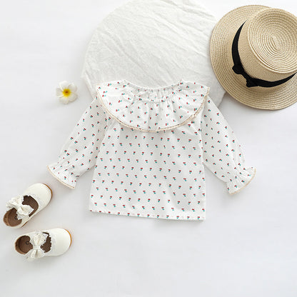 Baby Floral Pattern Ruffle Collar Design Long Sleeve Shirt