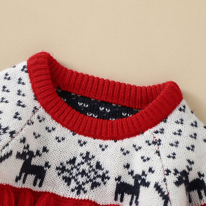 Baby Christmas Elk Embroidered Pattern Pullover Knitted Custom Sweater My Kids-USA