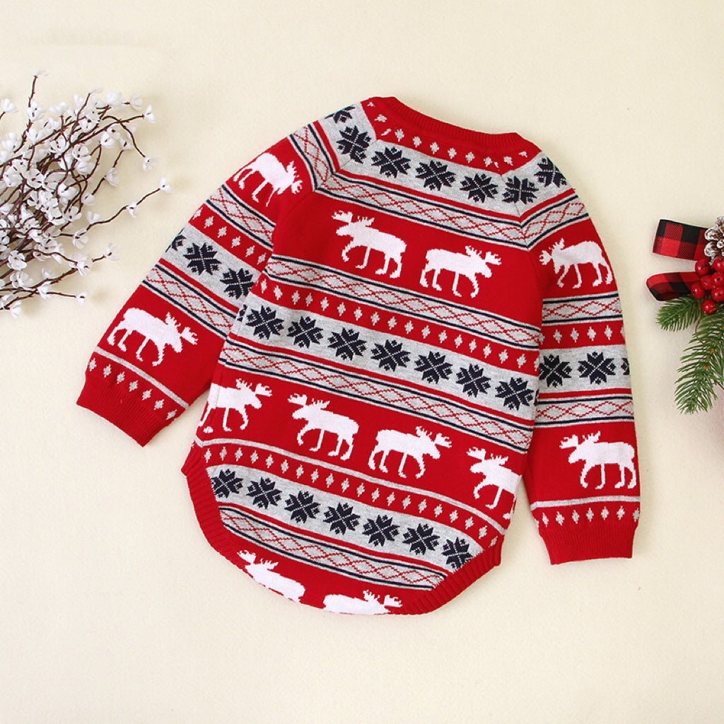 Baby Christmas Deer Pattern Shoulder Button Design Long Sleeved Onesies My Kids-USA