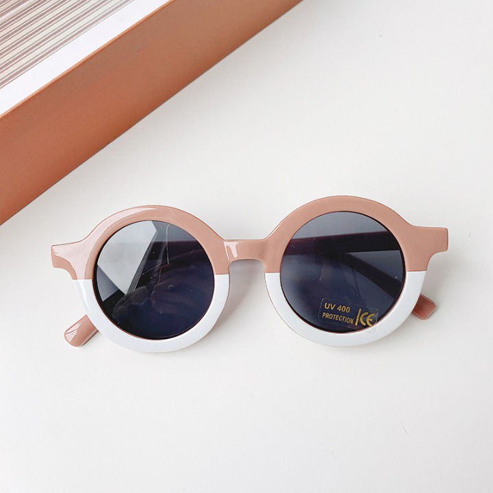 Girls Color Patchwork Design Round Frame Sunglasses, MyKids-USA®, Sunglasses, MyKids-USA - Size/Age - Average Size (0-12Y) - Color - Brown -  -  - JM2204292144-B.