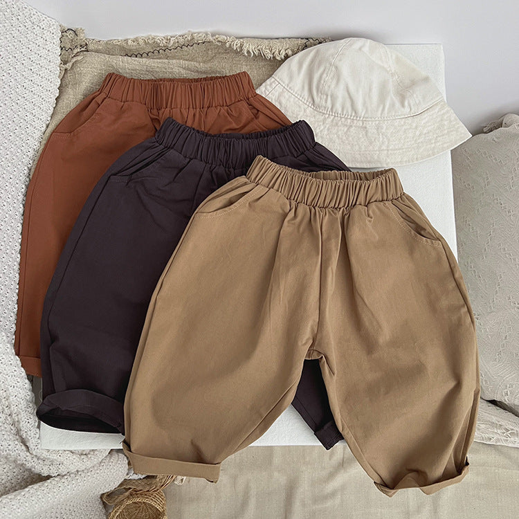 Pantalones de primavera sueltos de color sólido de estilo simple para bebé 