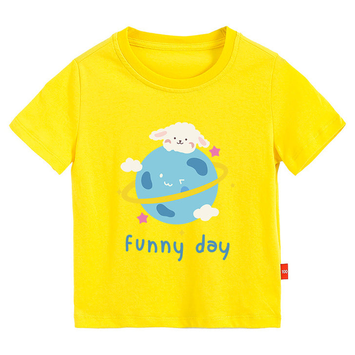Baby Cartoon Printed Pattern Short-Sleeved Round Collar T-Shirt In Summer Outfit