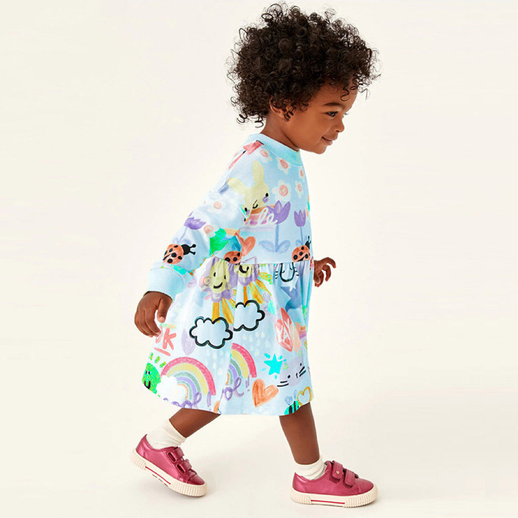 Baby Girl Cartoon Animal Rainbow Print Pattern Loose Cotton Dress My Kids-USA