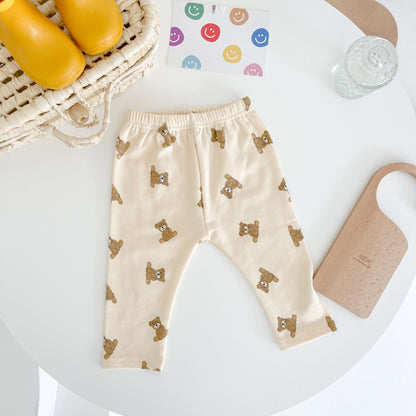 Baby Girls Bear Print Cotton Top Combo Long Pants In Sets