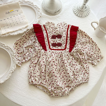 Baby Girl Floral Pattern Chinese Style Snap Buckle Design Bodysuit My Kids-USA