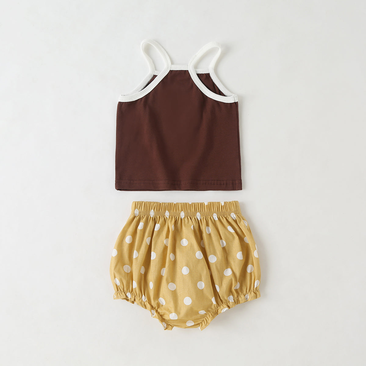 Baby Girl Slogan Pattern Sling Tops Combo Polka Dot Graphic Triangle Shorts 1 Pieces Sets My Kids-USA
