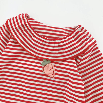 Baby Girl Striped Graphic Carrot Patches Design Lapel Long Romper My Kids-USA