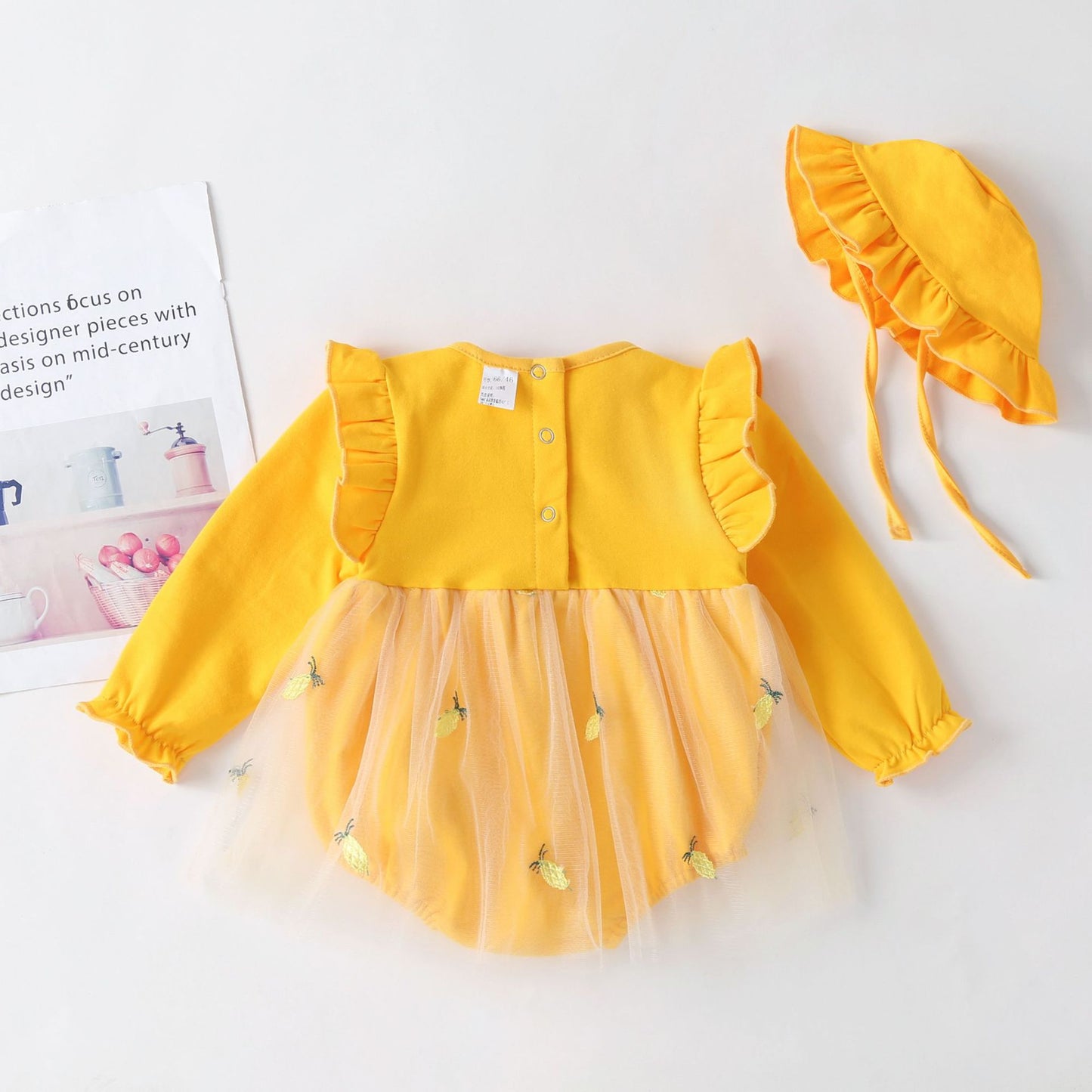 Baby Girl Solid Color Pineapple Embroidery Mesh Overlay Design Bodysuit Dress My Kids-USA