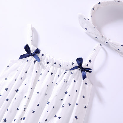 Baby Girl Printed Pattern Sling Onesies With Bow Decoration