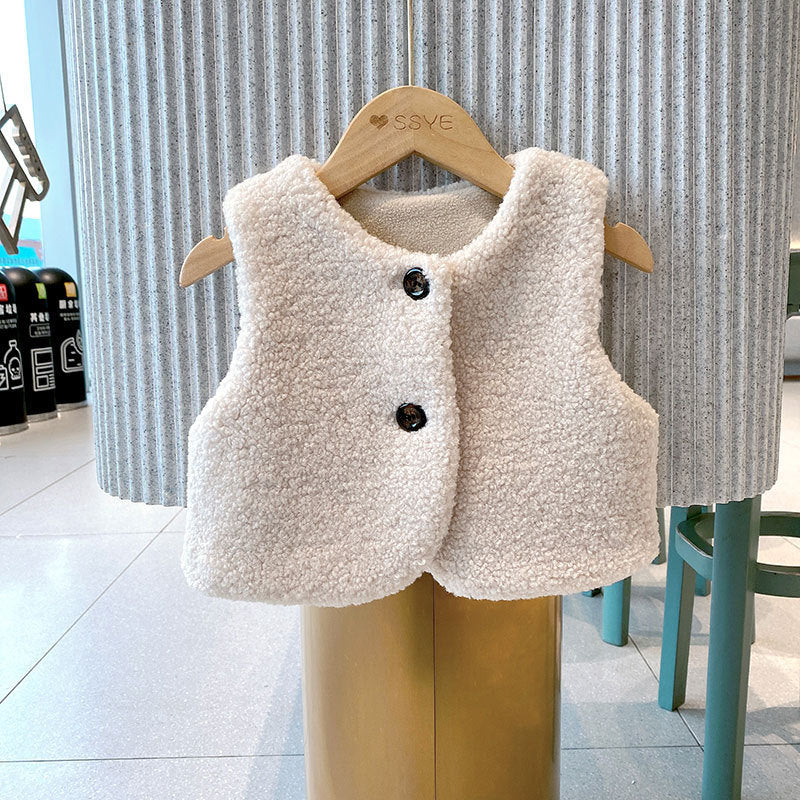 Baby Berber Fleece Design Button Front Warm Coat Vest