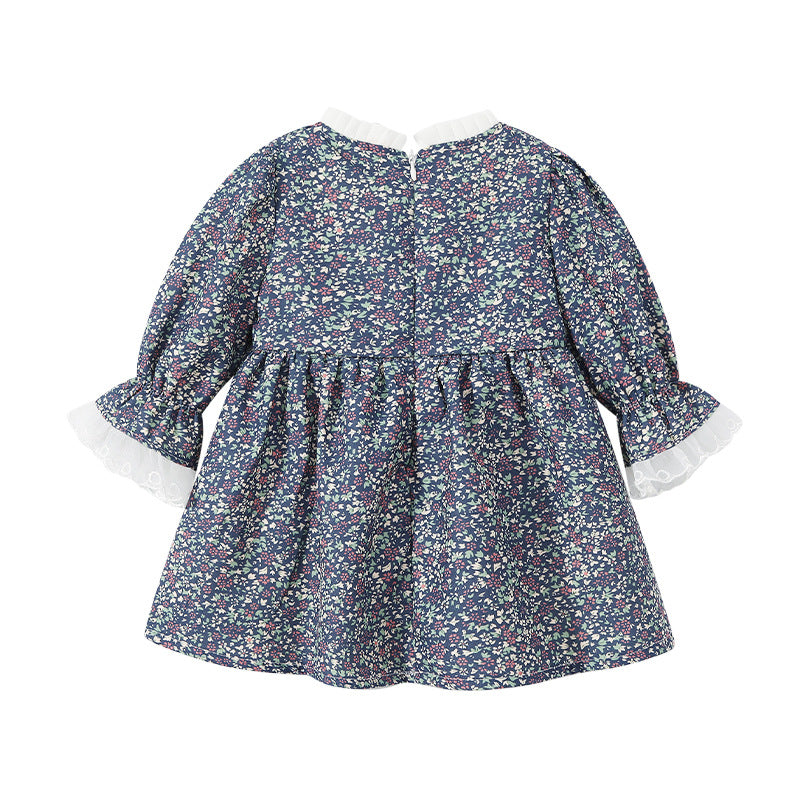 Baby Girl Flower Print Pattern Mesh Patchwork Sleeves Loose Comfy Dress My Kids-USA