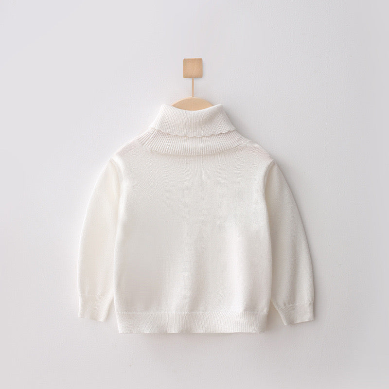 Baby Girl 1pcs Solid White Frill Trim Design Simply Style Knitting Sweater My Kids-USA