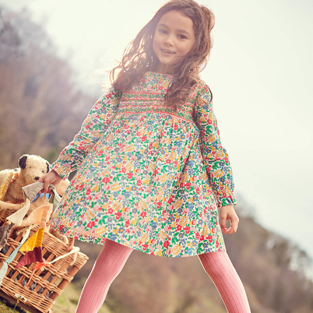 Baby Girl Ditsy Flower Pattern Elastic Waist Design Dress My Kids-USA