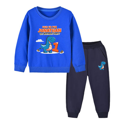 Baby Boy Cartoon Dinosaur Print Pattern Hoodie Combo Trousers Cotton 1 Pieces Sets My Kids-USA