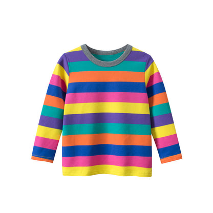 Baby Girl Colorful Striped Round Neck Long Sleeve Comfy Tops