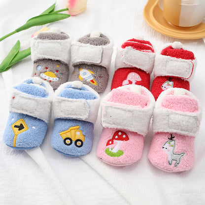Baby Cartoon Embroidery Graphic Fleece Thickened Shoes My Kids-USA