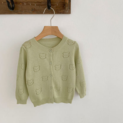 Baby Girl Hollow Carved Design Thin Style Soft Cotton Cardigan