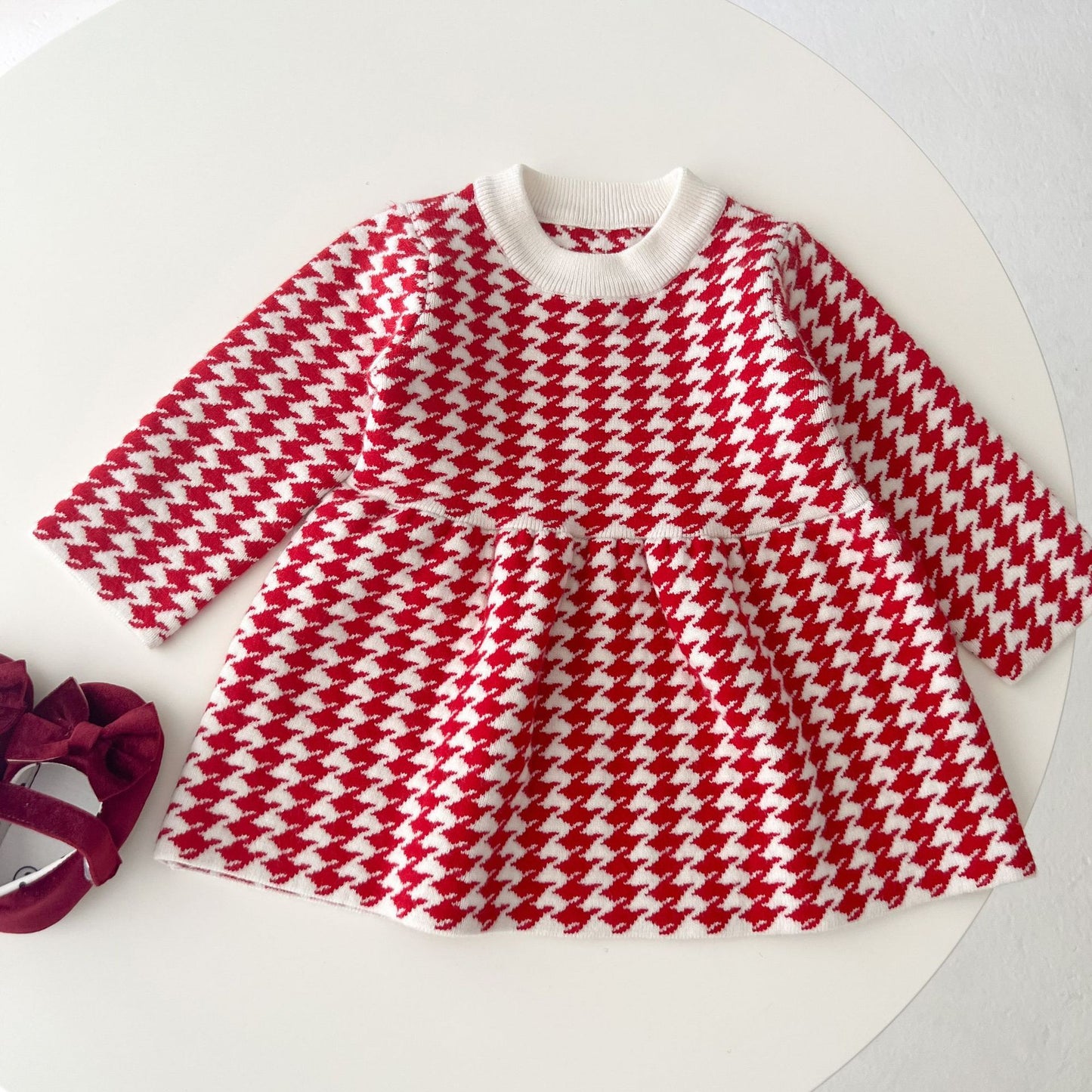 Baby Girl Hounds tooth Pattern Loose Long Sleeve Thickened Dress, MyKids-USA®, Baby & Toddler Dresses, MyKids-USA - Size/Age - 73 (6-9M) - Color - Red -  -  - JM2209141546-B