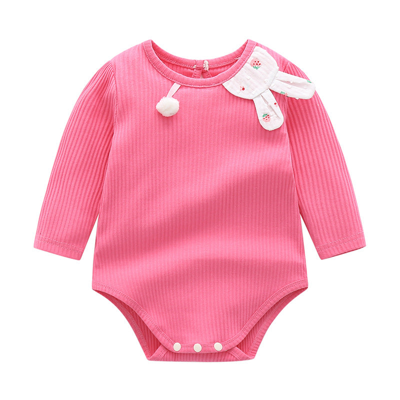 Baby Solid Color Bunny Patched Design Triangle Onesies