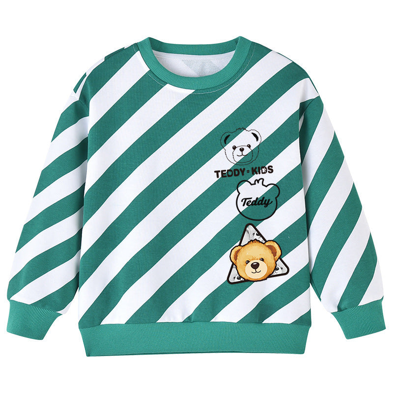 Baby Boy Twill And Bear Pattern Long Sleeve Pullover Cute Hoodies My Kids-USA