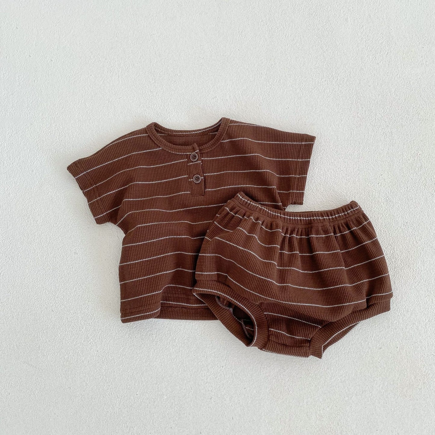 Baby Striped Pattern T-Shirt Shorts Casual Comfy Sets, MyKids-USA®, Baby & Toddler Outfits, MyKids-USA - Size/Age - 66 (3-6M) - Color - Brown -  -  - JM2303192029-B