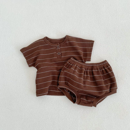 Baby Striped Pattern T-Shirt Shorts Casual Comfy Sets, MyKids-USA®, Baby & Toddler Outfits, MyKids-USA - Size/Age - 66 (3-6M) - Color - Brown -  -  - JM2303192029-B