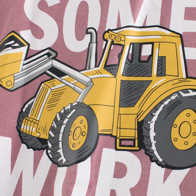 Baby Boy Excavator Print Short-Sleeved O-Neck Design Soft T-Shirt In Summer