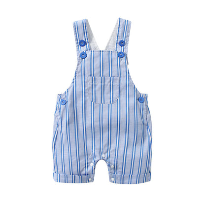 Baby Boy Lapel Solid Bodysuit Combo Striped Graphic Crotch Overall Sets My Kids-USA