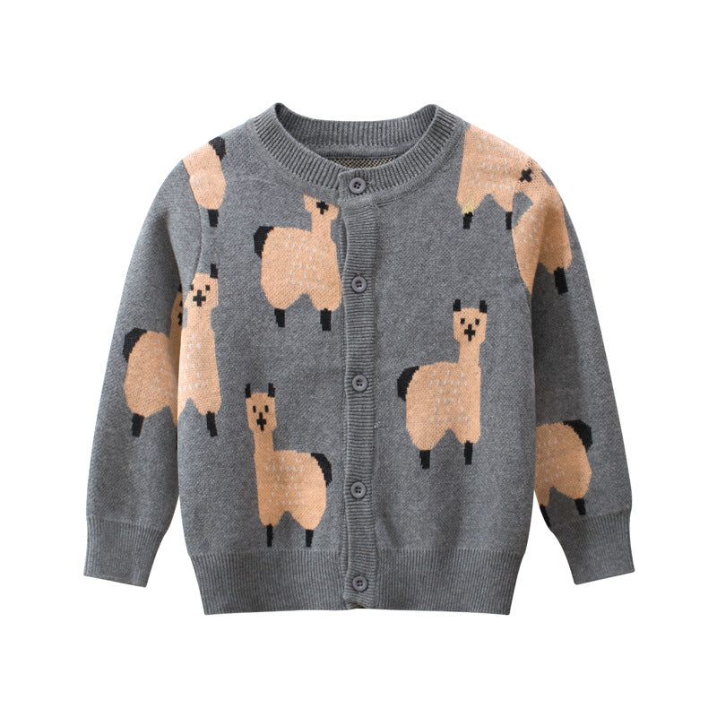 Baby Boy Cartoon Sheep Embroidered Pattern Button Front Knitted Cardigan My Kids-USA