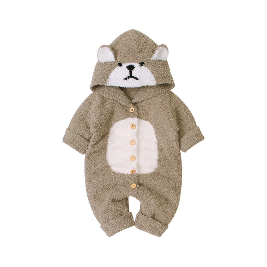 Baby Cartoon Bear Style Button Front Design Long Sleeve Plush Rompers My Kids-USA