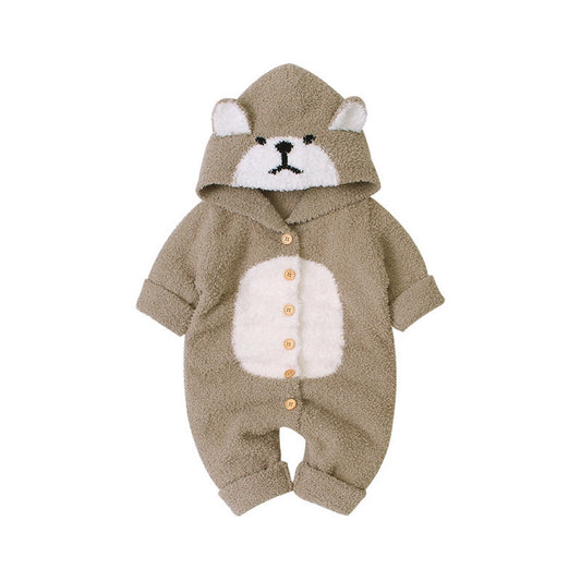 Baby Cartoon Bear Style Button Front Design Long Sleeve Plush Rompers, MyKids-USA®, Baby One-Pieces, MyKids-USA -  -  -  -  -  -  - .