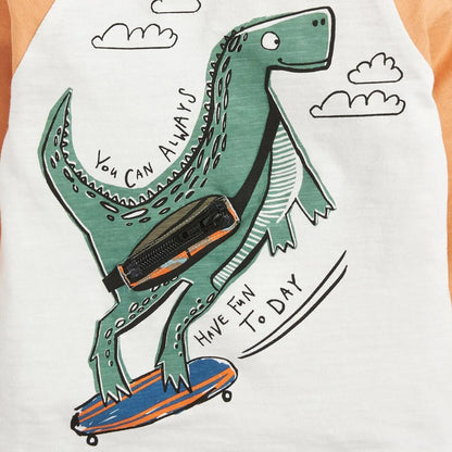 Baby Boy Cartoon Dinosaur Pattern Simple Colorblock Design Shirt My Kids-USA