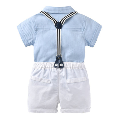 Baby Boy Solid Color Shirt Onesies Combo Strap Overalls Shorts Sets My Kids-USA