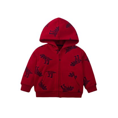 Baby Boy Dinosaur Print Pattern Fleece Thermal Zipper Coat For Sale My Kids-USA