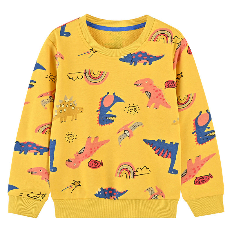 Baby Boy 1pcs Cartoon Dinosaur & Rainbow Pattern O-Neck Pullover Hoodies My Kids-USA