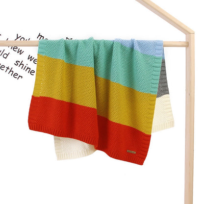 Kids Logo Patched Design Colorful Contrast Pattern Knittted Blanket My Kids-USA
