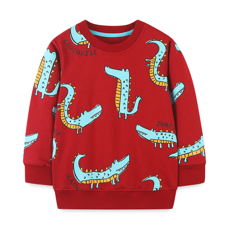 Baby Boy Cartoon Dinosaur Pattern Soft Cotton Quality Hoodie, MyKids-USA®, Baby & Toddler Outerwear, MyKids-USA - Size/Age - 90 (12-24M) - Color - Red -  -  - JM2209191704-A