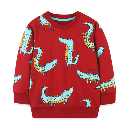 Baby Boy Cartoon Dinosaur Pattern Soft Cotton Quality Hoodie, MyKids-USA®, Baby & Toddler Outerwear, MyKids-USA - Size/Age - 90 (12-24M) - Color - Red -  -  - JM2209191704-A