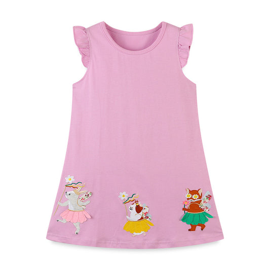 Baby Cartoon Patched Graphic Sleeveless Princess Summer Dress