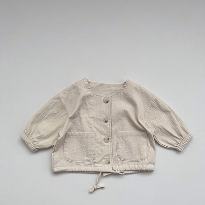 Baby Solid Color Mori Crinkle Cotton Vintage Style Coat Jacket
