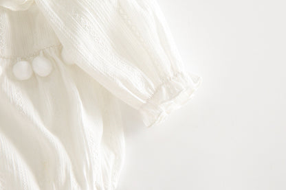 Baby Girl Solid Color Hollow Carved Pattern Ruffle Neck Onesies, MyKids-USA®, Baby One-Pieces, MyKids-USA -  -  -  -  -  -  - 