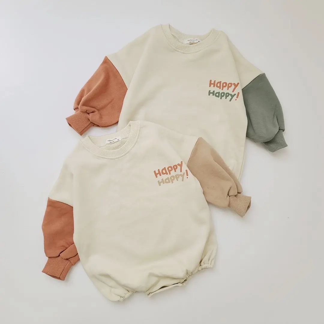 Baby Colorblocking Sleeve Design Long Sleeve Bodysuit My Kids-USA