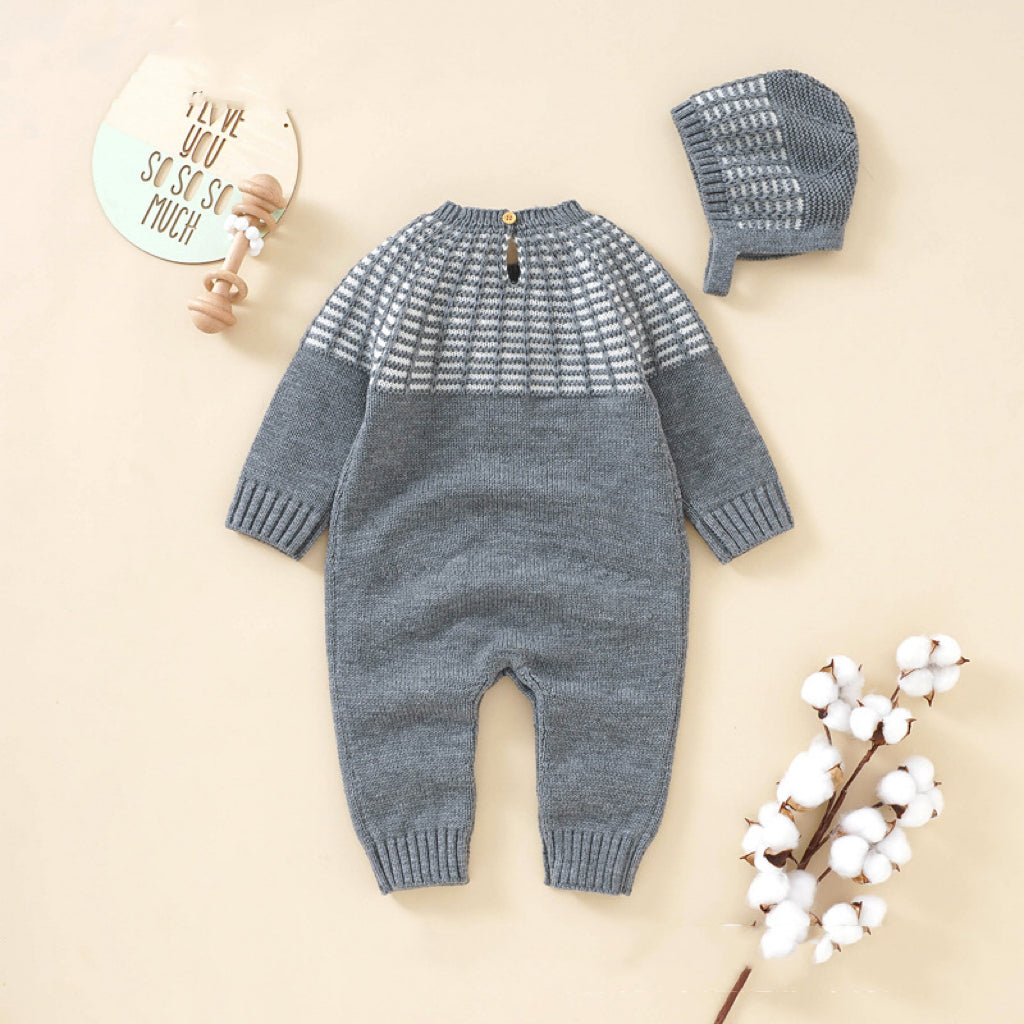 Baby Solid Color Vintage Style Embroidered Design Long Sleeve Knitted Jumpsuit My Kids-USA