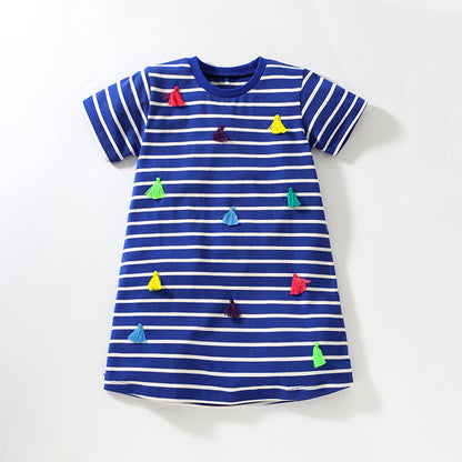 Baby Girl Striped Pattern Short Sleeve Pullover Sweet Style Dress