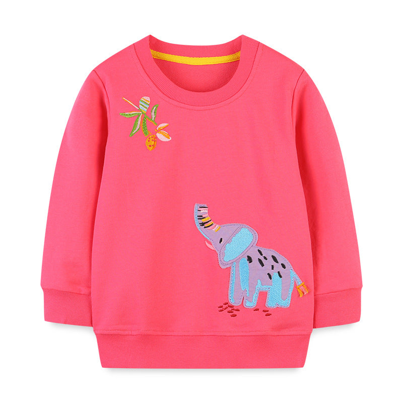 Baby Girl Cartoon Elepants Embroidered Pattern Solid Hoodies
