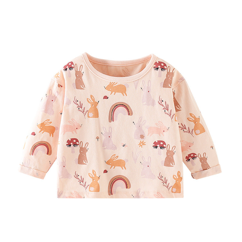 Baby Girl Cartoon Bunny Print Pattern Soft Cotton Comfortable Shirt My Kids-USA