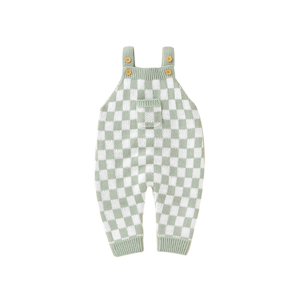Baby Checkerboard Pattern Strap Design Knit Spring Autumn Rompers My Kids-USA
