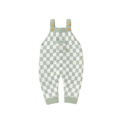 Baby Checkerboard Pattern Strap Design Knit Spring Autumn Rompers My Kids-USA